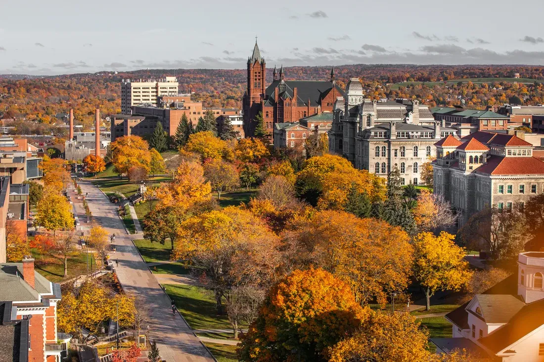 Fall imagery of Crouse Hall and the dome.